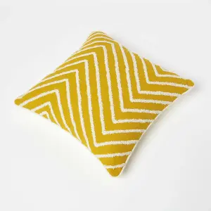 Homescapes Chevron Mustard Yellow Tufted Cotton Cushion 45 x 45 cm