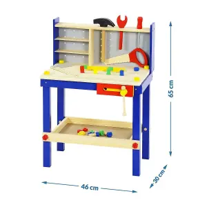 Wooden Toy Work Station With Tools And 34 Building Pieces - Little Carpenters Workbench Colourful Tool Bench