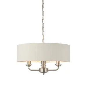 Luminosa Highclere Single Shade Pendant Light Brushed Chrome Plate, Natural Linen