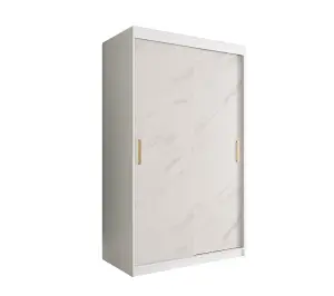 Elegant White Geneva T Sliding Door Wardrobe W1200mm H2000mm D620mm - Modern Design, Gold Handles, Space-Saving