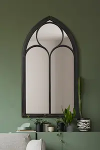 MirrorOutlet The Somerley Large Rustic Metal Chapel Arched Decorative Mirror Black 150CM X 81CM