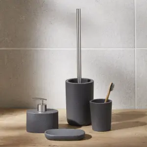 GoodHome Jubba Polymer resin, polypropylene (PP) & stainless steel Stone effect Toilet brush & holder