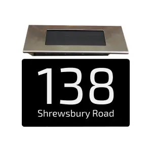 Personalised Aluminium House Plaque with Solar Light Customised with Your House Number and Street Name 160 x 280mm Black