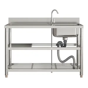 Left Hand Drainer Rectangle One Compartment Stainless Steel Sink with Shelves