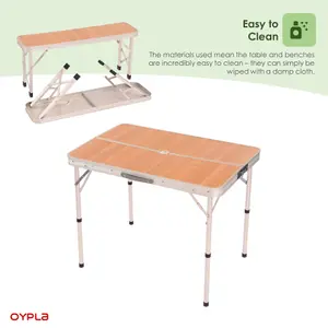 Oypla 3ft Folding Outdoor Camping Kitchen Wood Effect Work Top Table and Benches