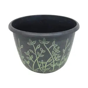 25cm Pot Serenity Planter Black With Green Wash Effect Plant Flower Garden Patio