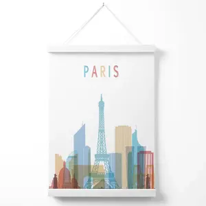 Paris Colourful City Skyline Poster with Hanger / 33cm / White