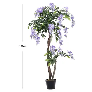 Artificial Plant Fake Wisteria Flower Tree Indoor Outdoor Decorative Plant in Black Pot 120 cm