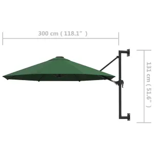 Berkfield Wall-Mounted Parasol with Metal Pole 300 cm Green