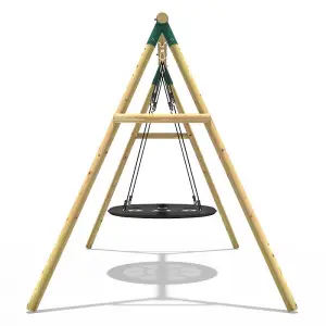 Rebo Wooden Garden Swing Set with Large Round Net Swing Seat - Mercury Green