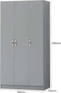 3 Door Double Wardrobe In Grey