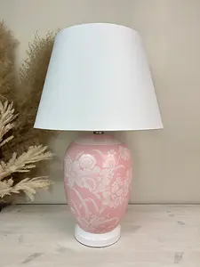 Pink Floral Ceramic Table Lamp with Plain Shade