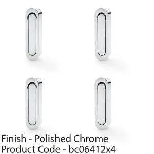 4 PACK - Flush Sliding Pocket Door Pull Handle - Polished Chrome 70mm x 19mm Radius Edge