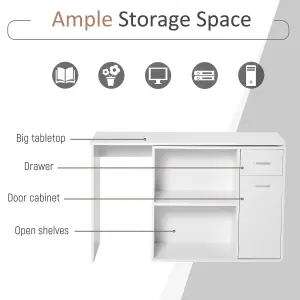 HOMCOM Corner Computer Desk 360 Rotating L-Shaped Table Storage Shelf White