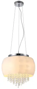 Milagro Nova Chrome Pendant Lamp 40CM Elegant Cream Glass Shade Housing Delicate Suspended Crystals