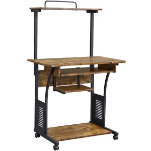 Yaheetech Rustic Brown 3 Tiers Computer Desk with Printer Shelf