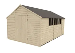 Forest Garden Overlap 10x15 ft Apex Wooden 2 door Shed with floor & 6 windows