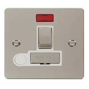 Flat Plate Pearl Nickel 13A Fused Ingot Connection Unit Switched With Neon With Flex - White Trim - SE Home