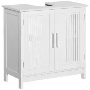 kleankin Bathroom Pedestal Under Sink Cabinet with Storage Shelf, 2 Doors, White