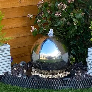 30cm Stainless Steel Sphere Modern Metal Solar Water Feature