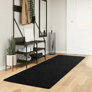 Shaggy Rug PAMPLONA High Pile Modern Black 80x250 cm