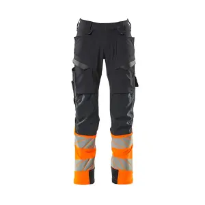 Mascot Accelerate Safe Trousers with Kneepad Pockets - Dark Navy/Hi-Vis Orange   (44.5) (Leg Length - Regular)