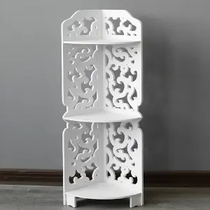 3 Tier Freestanding Corner Bathroom Shelf Carved Shower Storage Organizer Display Rack Shelving Unit White