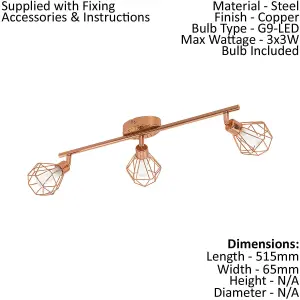 Ceiling Spot Light & 2x Matching Wall Lights Copper Geometric Wire Cage Shade