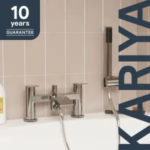 GoodHome Kariya Gloss Chrome effect Deck-mounted Bath mixer tap with shower kit