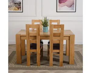 Kuba 150 x 85 cm Chunky Medium Oak Dining Table and 4 Chairs Dining Set with Yale Chairs