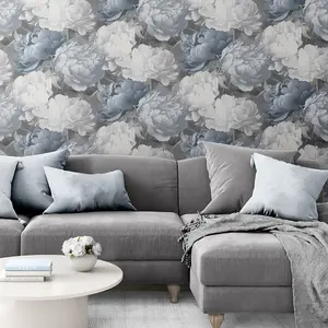 Doretta Floral Textured Vinyl Wallpaper Blue Muriva 213302