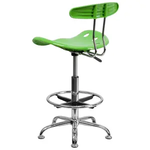 Vibrant Chrome Drafting Stool with Tractor Seat Apple Green