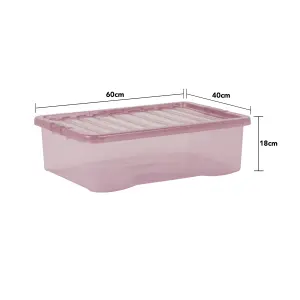 Wham Crystal 5x 32L Plastic Storage Boxes with Lids. Medium Size, Strong. Made in the UK Tint Dusky Orchid