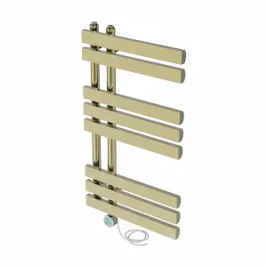 Rinse Bathrooms Designer Electric Thermostatic Heated Towel Rail D Shape Bathroom Radiator Warmer 800x450mm Brushed Brass