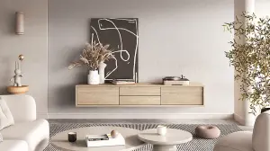 Minimalist Frida 39 Floating TV Cabinet 1800mm in Light Oak - Sleek Entertainment Centre H320mm D360mm