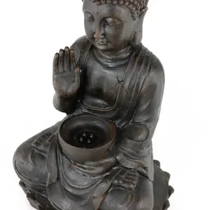 Solar Powered Garden Outdoor Water Feature Meditating Buddha with Bowl & Pump