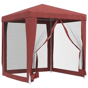 Berkfield Party Tent with 4 Mesh Sidewalls Red 2x2 m HDPE