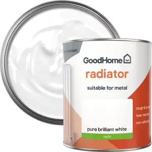 GoodHome Renovation Pure Brilliant White Satinwood Multi-room Radiator & appliance paint, 750ml