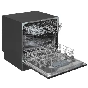 Baridi Compact Tabletop Dishwasher 8 Place Settings, 6 Programmes - Black