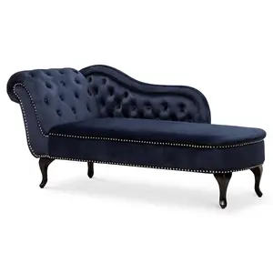 Right Hand Chaise Lounge in Velvet Navy Blue