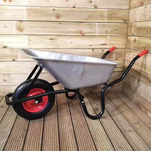 90 Litre 150kg Capacity Heavy Duty Galvanised Samuel Alexander Metal Garden Wheelbarrow with Pneumatic Tyre