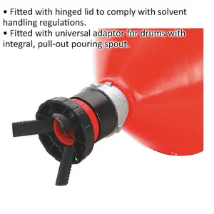 Universal Solvent Safety Funnel with Hinged Lid and Drum Adaptor