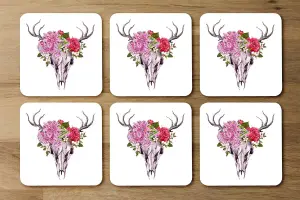 Deer animal skull with flowers and feathers (Coaster) / Default Title