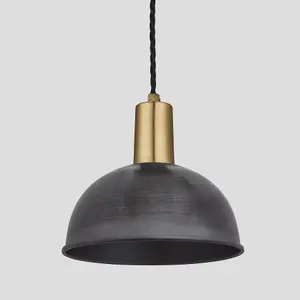 Industville Sleek Dome Pendant, 8 Inch, Pewter, Brass Holder