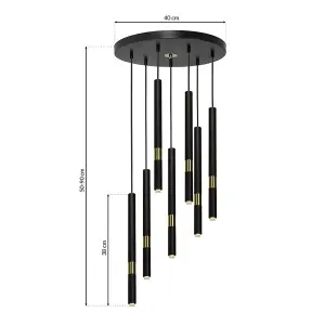 Milagro Monza Designer Black Pendant Lamp (7XG9) High Quality Hand Made from Matt Black Alloy With Luxurious Gold Detail