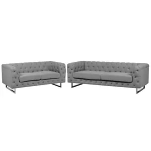 Beliani Glam Fabric Sofa Set Grey VISSLAND