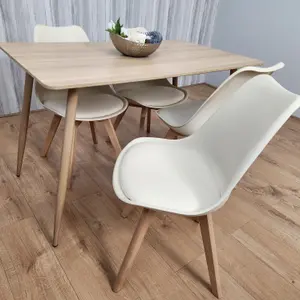 Oak Effect Rectangle Kitchen Dining Table With 4 Cream Tulip Chairs Table Set Of 4