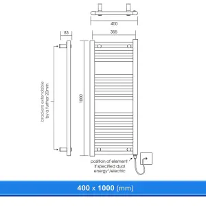 400x1000mm Straight Chrome Heated Towel Warmer Ladder Rail Radiator