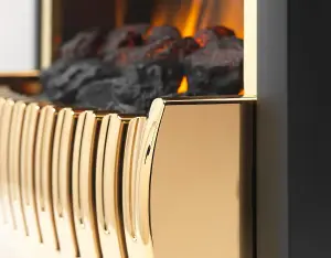 Dimplex Ropley Freestanding Optimyst Electric Fire, Brass and Black Contemporary Fire With 3D Ultra-Realistic Flame Effect, Artifi