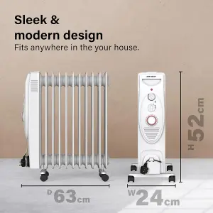 2500W Oil Filled Radiator Oil Electric Heater 2.5KW Portable 11 Fin Thermostat